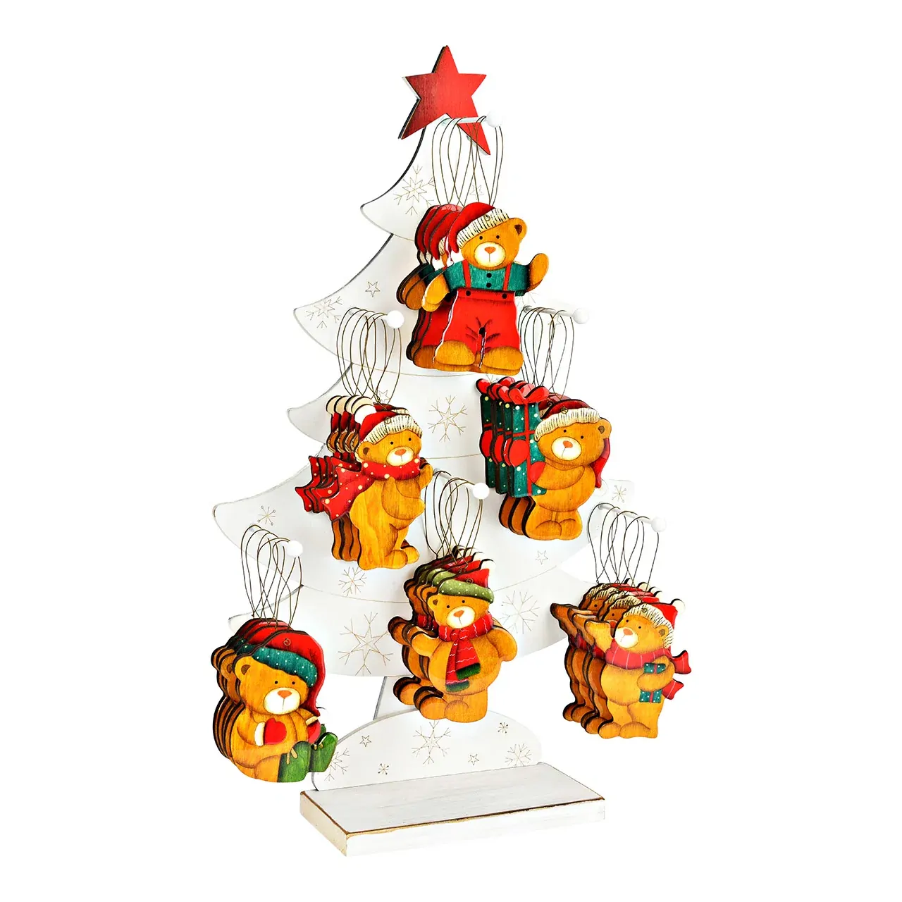 11cm Wooden Christmas Bear Hanging Decoration- Assorted Designs image