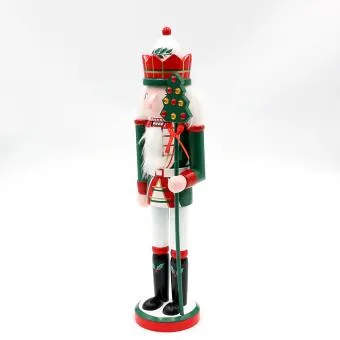 21cm Green & Red Wooden Nutcracker With Christmas Tree Staff image