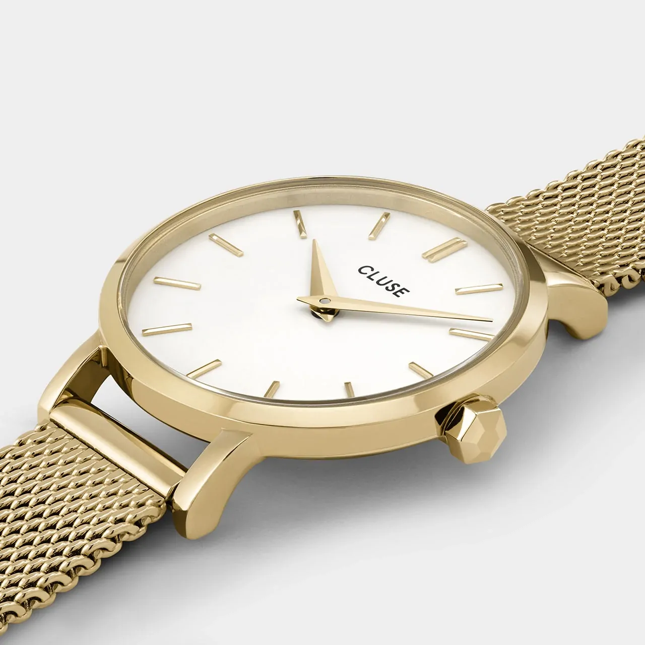 28mm Boho Chic Womens Quartz Watch With White Dial & Gold Plated Stainless Steel Mesh Band By CLUSE image