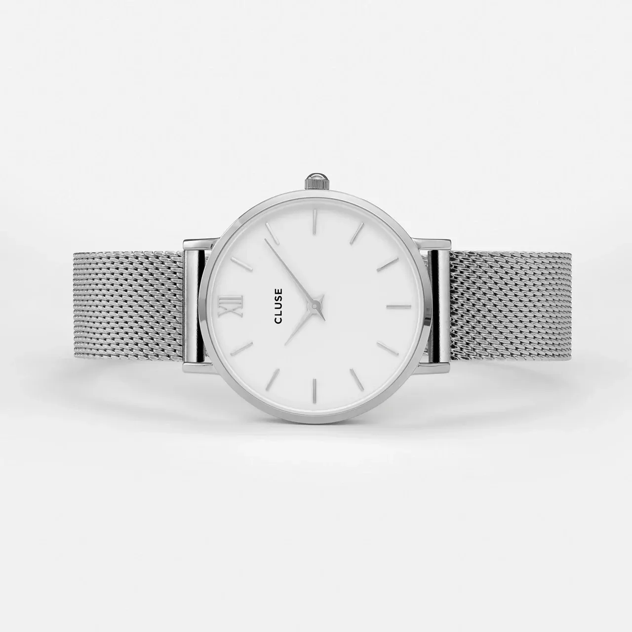 33mm Minuit Womens Quartz Watch With White Dial & Silver Stainless Steel Mesh Band By CLUSE image