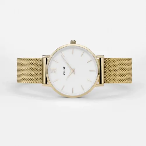 33mm Minuit Womens Quartz Watch With White Dial & Gold Stainless Steel Mesh Band By CLUSE image