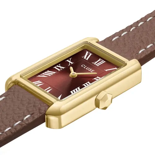 21mm Belisenna Womens Quartz Watch With Rectangular Brown & Gold Dial & Brown Leather Band By CLUSE image