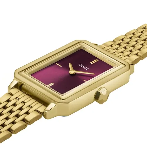 30.6mm Fluette Womens Quartz Watch With Rectangular Purple Dial & Gold Link Band By CLUSE image