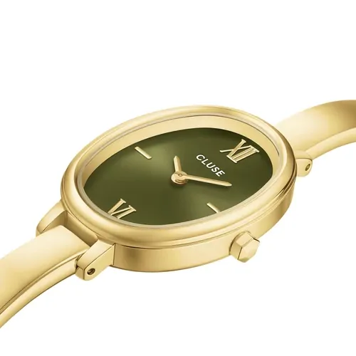 22mm L'Ovale Womens Quartz Watch With Green Oval Dial & Gold Stainless Steel Band By CLUSE image