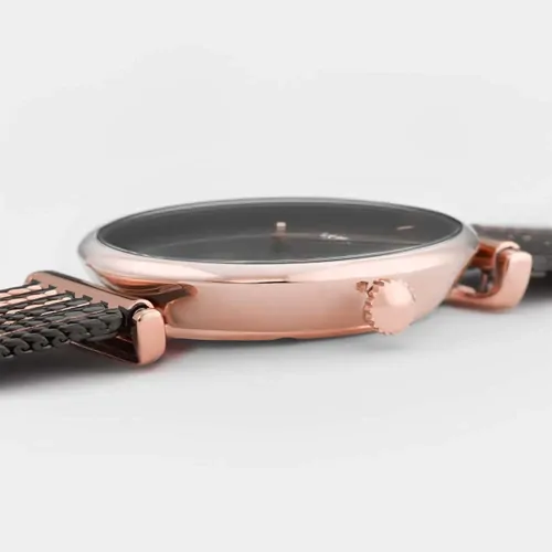 33mm Triomphe Womens Quartz Watch With Black Dial & Rose Gold & Black Mesh Band By CLUSE image