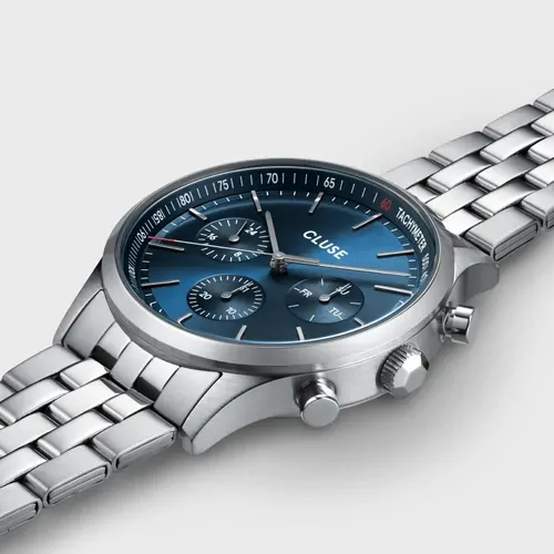 41mm Anthéor Multifunction Mens Quartz Watch With Blue Dial & Silver Stainless Steel Link Band By CLUSE image
