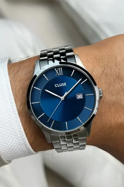 40mm Aravis Mens Quartz Watch With Blue Dial & Silver Stainless Steel Link Band By CLUSE image