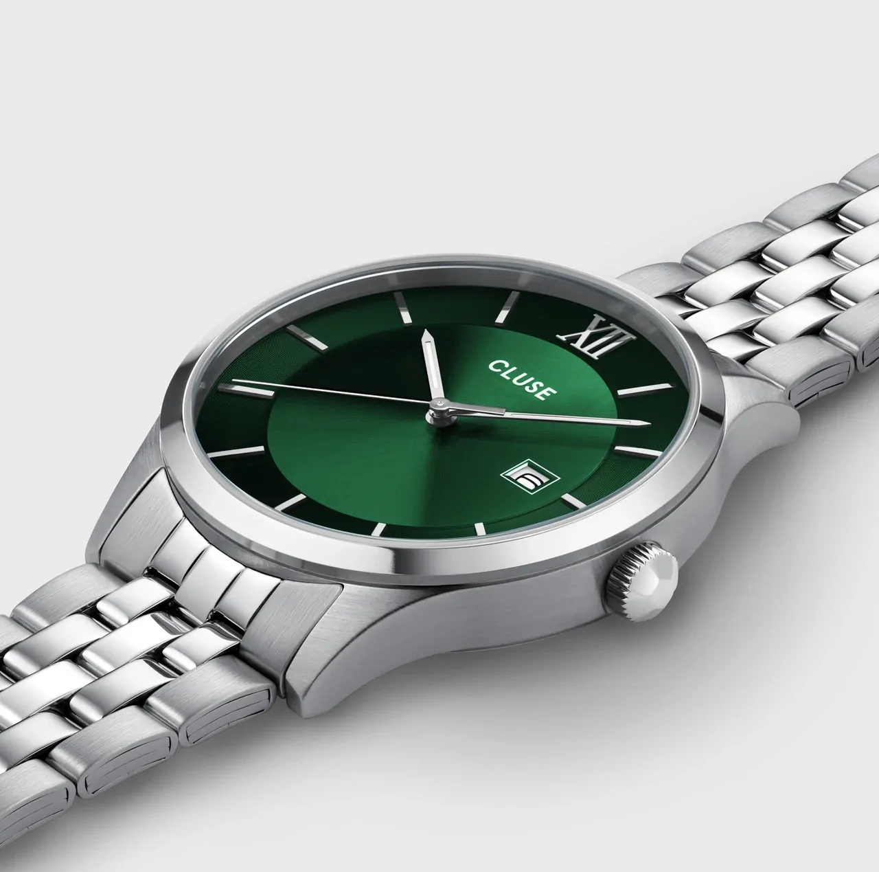 40mm Aravis Mens Quartz Watch With Green Dial & Silver Stainless Steel Link Band By CLUSE image