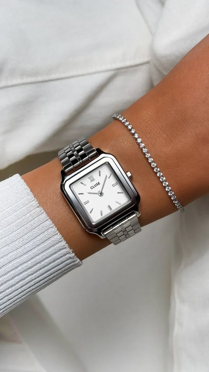 Gift Set- 28mm Gracieuse Silver Link Womens Quartz Watch With Élevé Silver Tennis Bracelet By CLUSE image