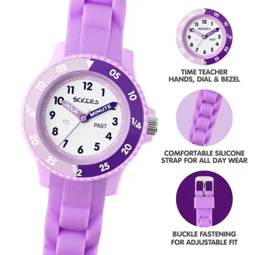 Time Teacher Lilac Youth Quartz Watch With Silicone Strap By TIKKERS image