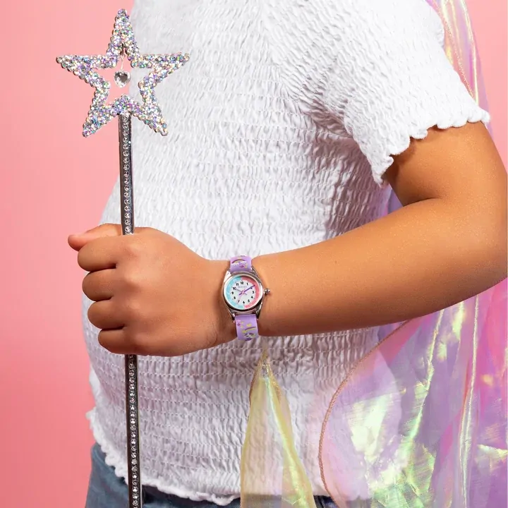 Time Teacher Purple Youth Quartz Watch With 3D Unicorn Silicone Strap By TIKKERS image