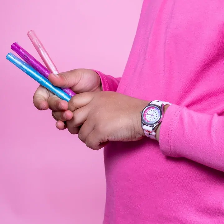 Time Teacher Pink Youth Quartz Watch With 3D Butterfly Silicone Strap By TIKKERS image