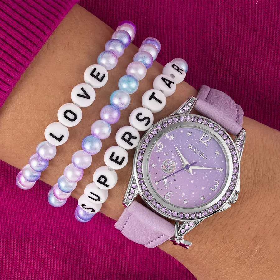 Purple Sparkle Kids Watch Gift Set With Beaded Friendship Bracelets By TIKKERS image