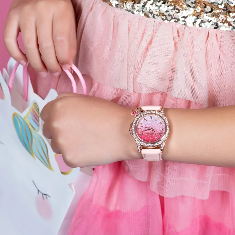 Pink Glitter Kids Watch Gift Set With Necklace & Purse By TIKKERS image