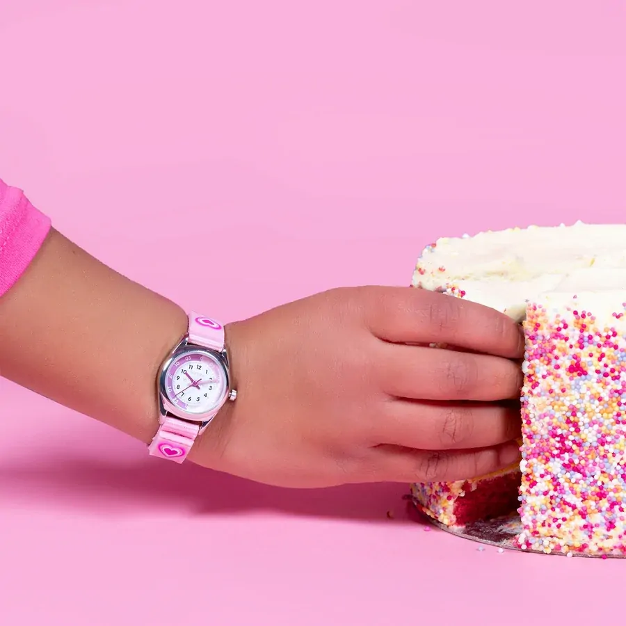Time Teacher 3D Pink Heart Kids Watch Gift Set With Bracelet & Purse By TIKKERS image