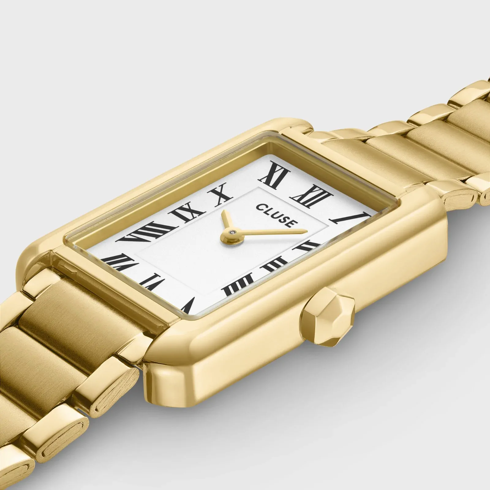 21mm Belisenna Womens Quartz Watch With Rectangular White Dial & Gold Stainless Steel Link Band By CLUSE image