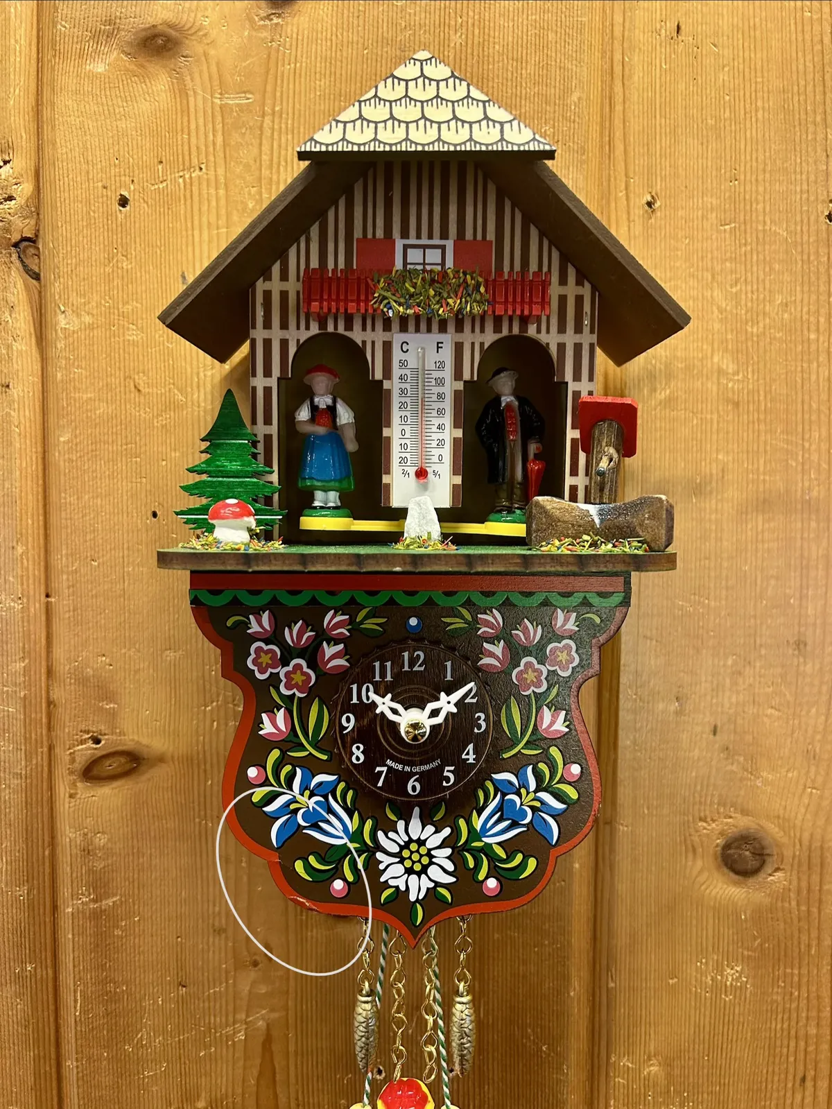 Swiss Weather House Battery Chalet Kuckulino With Swinging Doll 20cm By TRENKLE (Repaired Corner) image