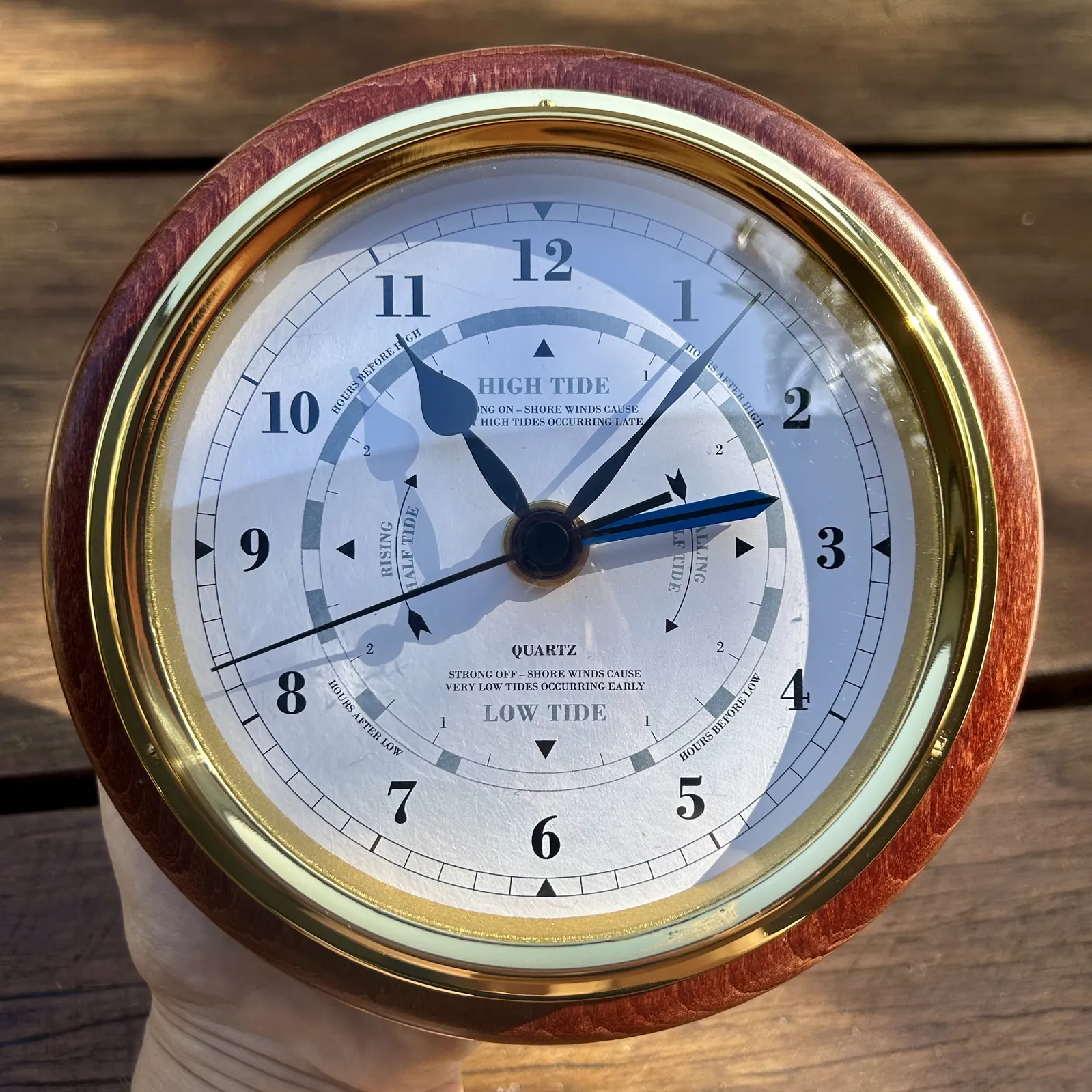 17cm Mahogany Quartz Time & Tide Clock By FISCHER (Scratches Around Bezel) image