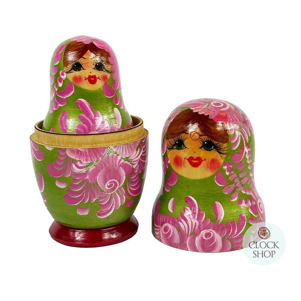 Floral Russian Dolls- Pink & Green 17cm (Set Of 5) image