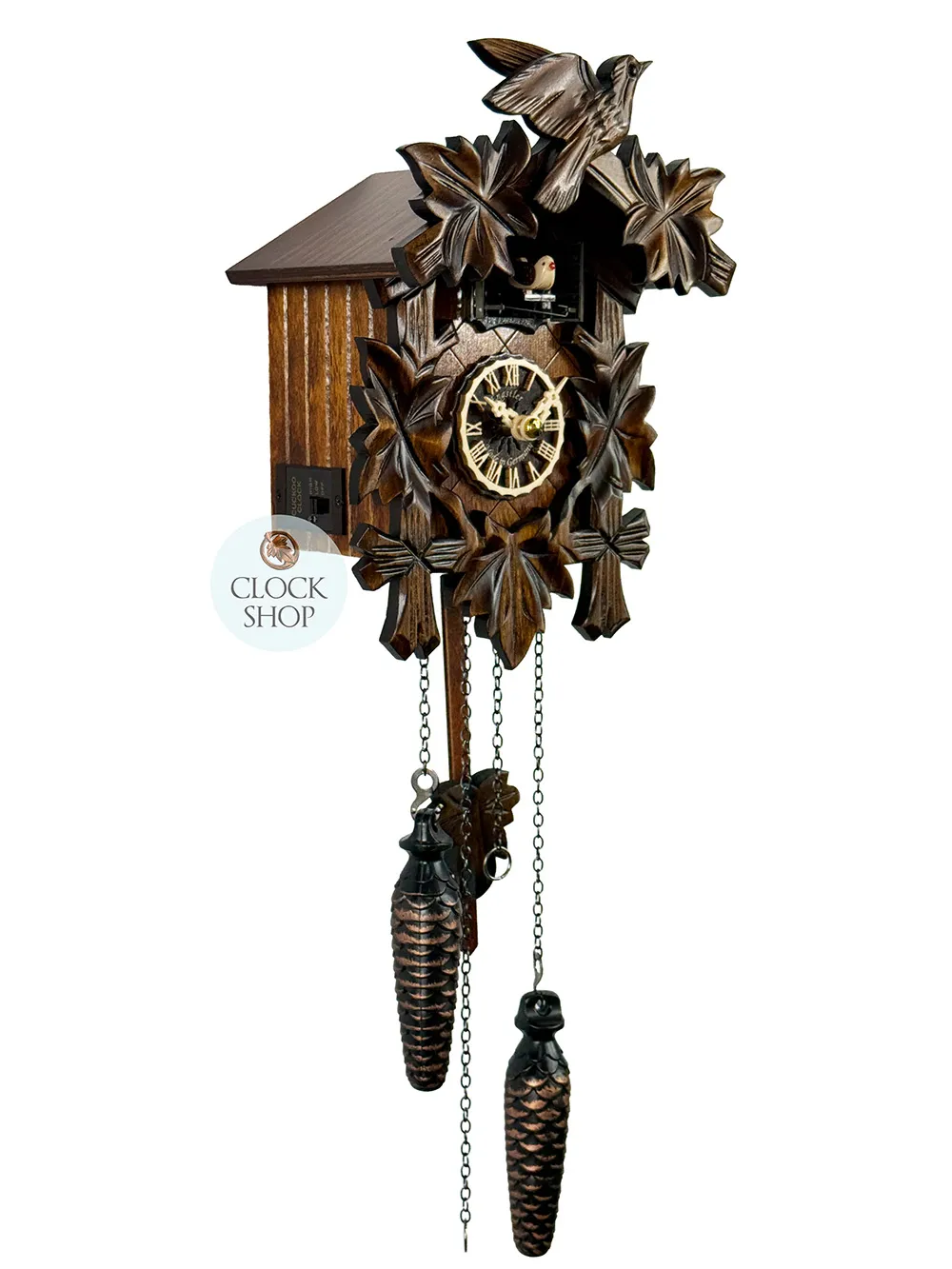 5 Leaf & Bird Battery Carved Cuckoo Clock 22cm By ENGSTLER image