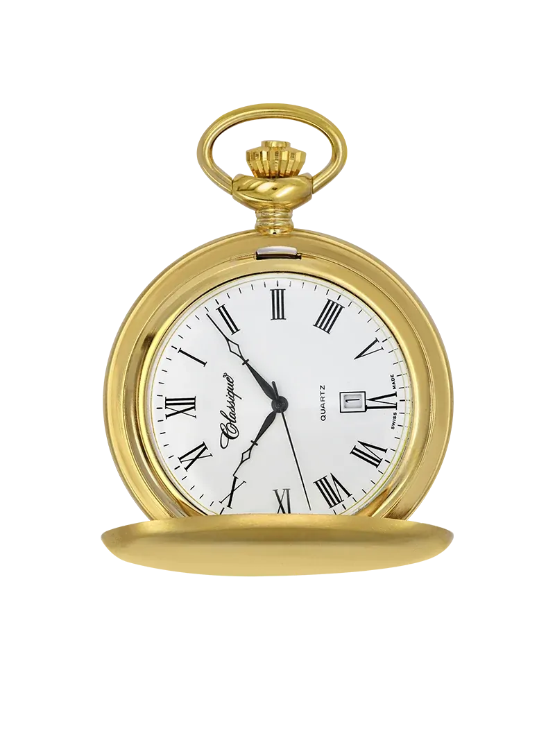 48mm Gold Unisex Pocket Watch With Brushed Plain Case By CLASSIQUE (Roman) image