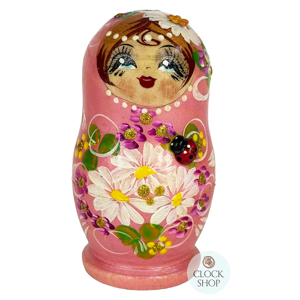 Floral Russian Dolls- Pink With Ladybug 10.5cm (Set Of 5) image