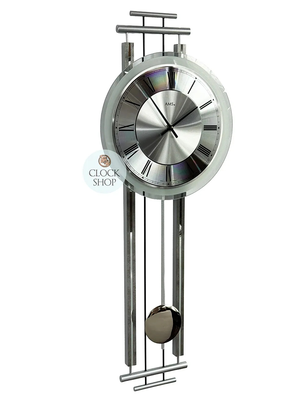 65cm Silver Pendulum Wall Clock With Westminster Chime By AMS image