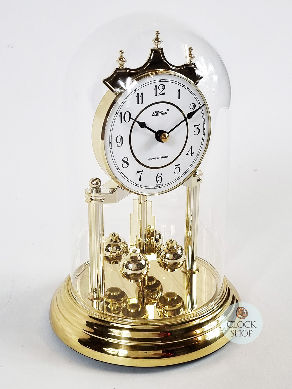 23cm Gold Anniversary Clock With White Arabic Dial & Westminster Chime By HALLER (Scratched Base) image