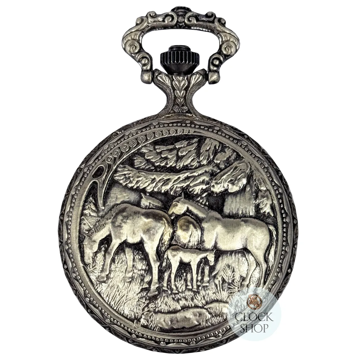 48mm Rhodium Unisex Pocket Watch With Two Horses By CLASSIQUE (Arabic) image