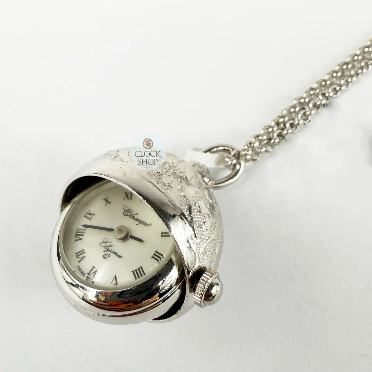 20mm Rhodium Womens Ball Pendant Watch By CLASSIQUE (Roman) image