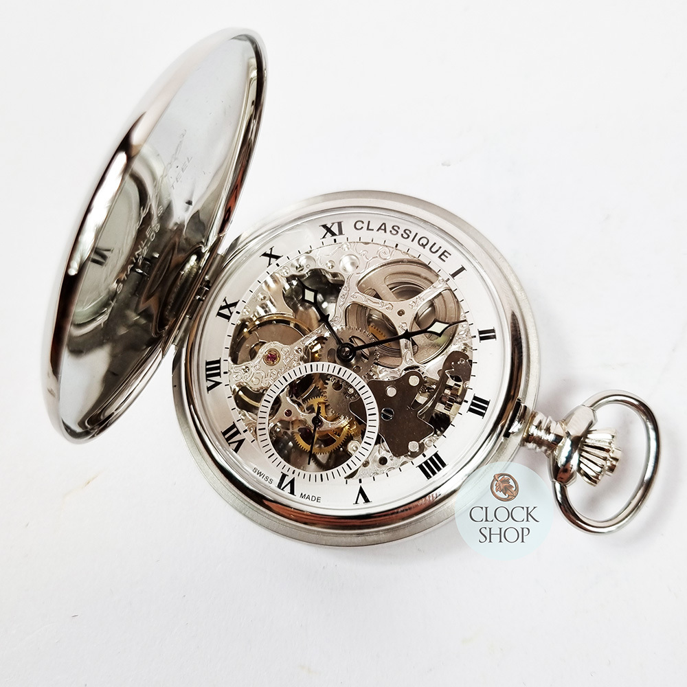 49mm Stainless Steel Unisex Mechanical Skeleton Swiss Pocket Watch By CLASSIQUE (Roman) image