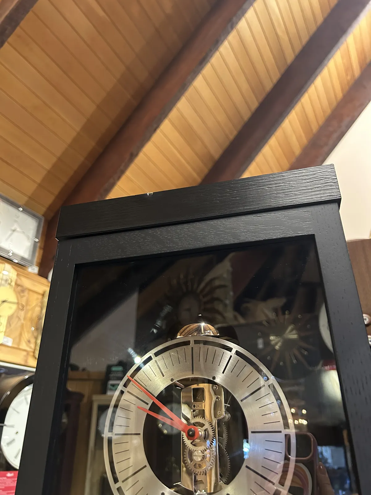 189cm Black Modern Skeleton Floor Clock With Bell Strike By HERMLE (Small Dent) image