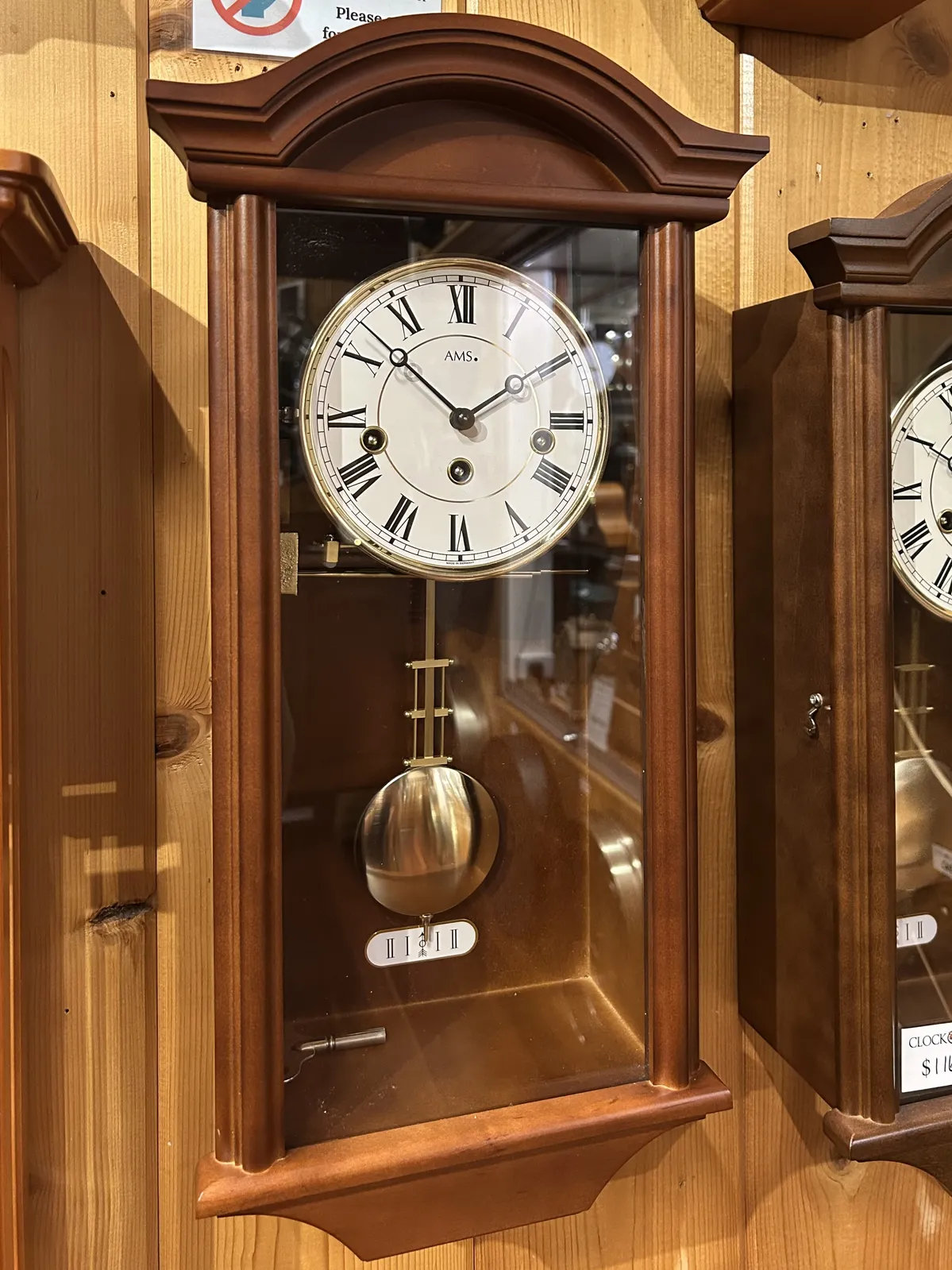 53cm Walnut 8 Day Mechanical Chiming Wall Clock By AMS (Minor Cosmetic Damage In Case) image