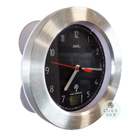 17cm Silver/Black Round Wall Clock With Temperature By AMS image