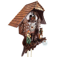 Clock Peddler & Lady 8 Day Mechanical Chalet Cuckoo Clock With Dancers 50cm By HÖNES image