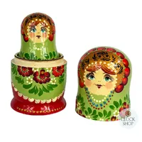 Floral Russian Dolls- Green & Red 18cm (Set Of 5) image