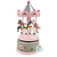 Pink & White Carousel Music Box With Horses (Where Do I Begin) image