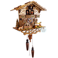 Beer Drinkers & Water Wheel Battery Chalet Cuckoo Clock 30cm By HÖNES image