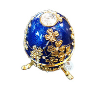 Blue Egg Shaped Music Box With Gold Embellishments (Amazing Grace) image