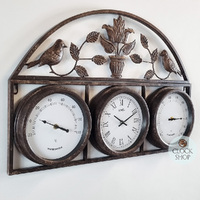 66cm Wrought Iron Weather Station With Thermometer Quartz Clock & Hygrometer By AMS image