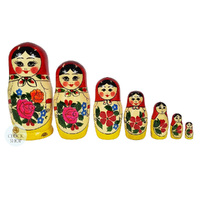 Semenov Russian Dolls- Red Scarf & Yellow Dress 17cm (Set Of 7) image