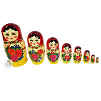Semenov Russian Dolls- Red Scarf & Yellow Dress 20cm (Set Of 8) image