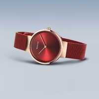 31mm Classic Collection Womens Watch With Red Dial, Red Milanese Strap & Rose Gold Case By BERING image