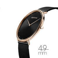 39mm Ultra Slim Collection Unisex Watch With Black Dial, Black Milanese Strap & Rose Gold Case By BERING image