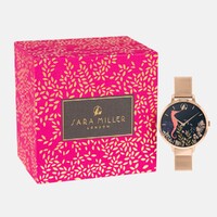 Rose Gold Seahorse Navy Blue Dial Mesh Band By SARA MILLER image