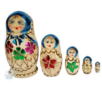 Woodburn Russian Dolls- Blue Scarf 11cm (Set Of 5) image