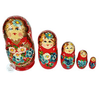 Floral Russian Dolls- Red With Ladybug 16cm (Set Of 5) image