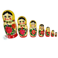Semenov Russian Dolls- Yellow Scarf & Red Dress 17cm (Set Of 7) image