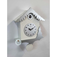 34cm Silver & White Modern Battery Chalet Cuckoo Clock By AMS image