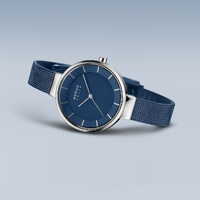 27mm Solar Collection Womens Watch With Blue Dial, Blue Milanese Strap & Silver Case By BERING image